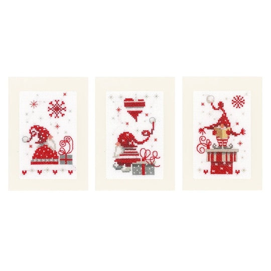 Christmas Gnomes II Cards: Set of 3 Christmas Cross Stitch Kit Vervaco