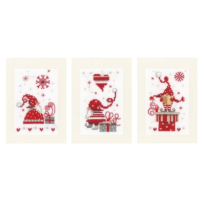 Christmas Gnomes II Cards: Set of 3 Christmas Cross Stitch Kit Vervaco SALE
