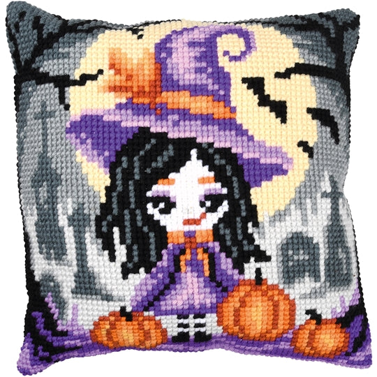 Halloween Witch Cushion Printed Cross Stitch Kit Vervaco