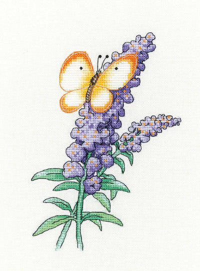 Buddleia Butterfly  Cross Stitch Kit Heritage Crafts (Evenweave)