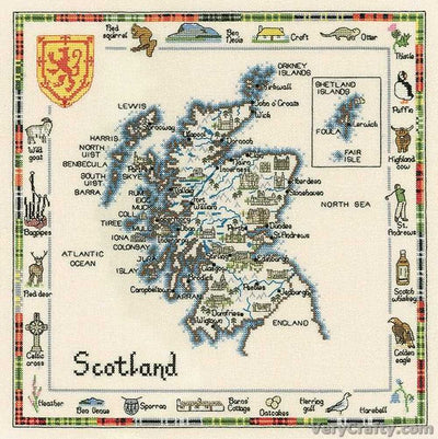 Scotland Map Cross Stitch Kit Heritage Crafts (Evenweave)