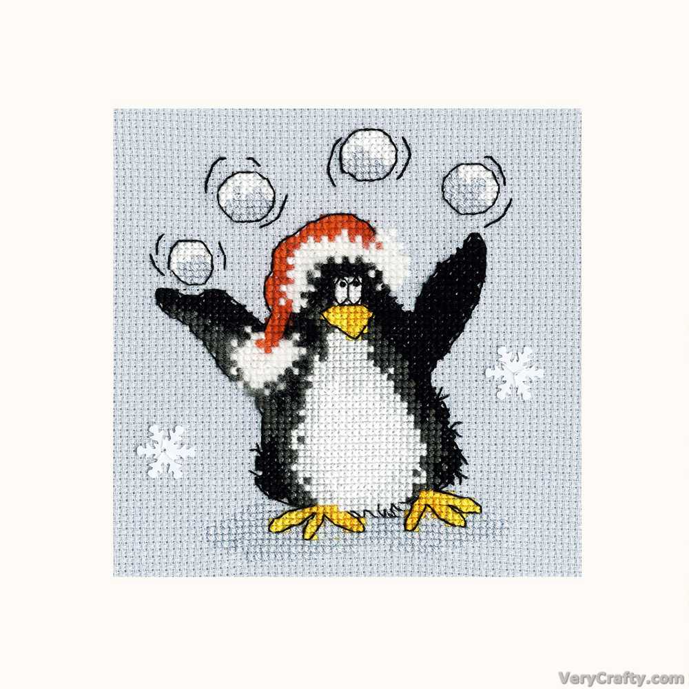 Bothy Threads PPP Playing Snowballs Christmas Card Cross Stitch Kit